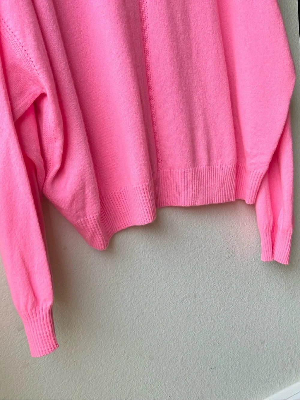 NWT J.Crew Neon Geranium Pink Cashmere blouson-sleeve sweater Sz L
